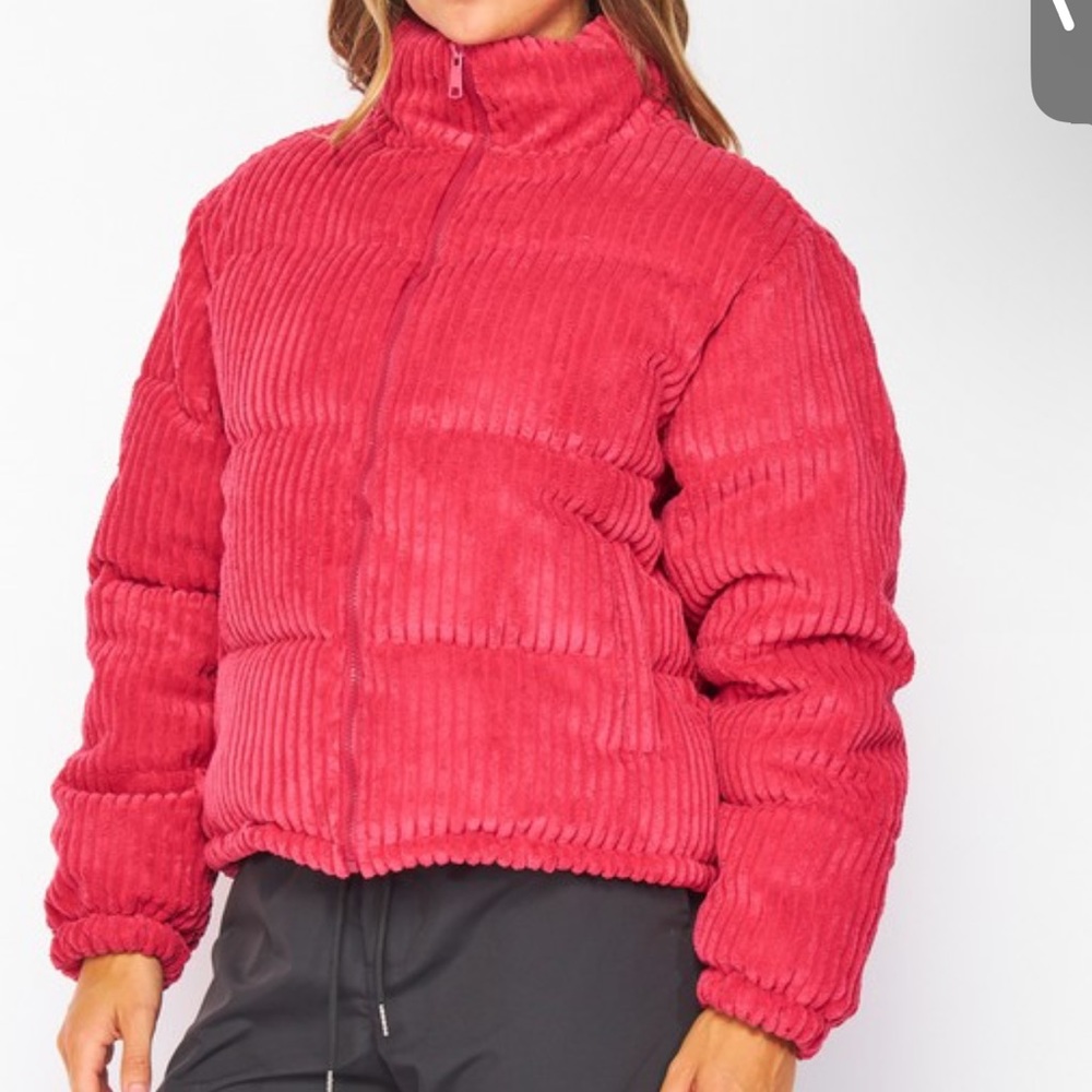 🆕Corduroy Puffer Jacket Magenta w/pockets S, M & L Available - Picture 3 of 3